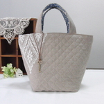 リネン色の大人女子なキルティングbag　ﾌﾗﾜｰ