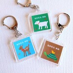 お名前キーホルダー（四角）バンビ、コヤギ、カメ《名入れ・入園・入学に》