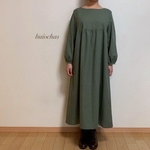 cotton胸元切り替えワンピース (moss green)