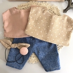 フレンチスリーブトップス2着&デニムパンツ&ヘアアクセ2個セット ＊メルちゃん ソランちゃんの服＊