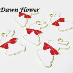 【D-0213】10pcs　リボンを付けたウサギ　34×20mm　レッド　チャーム