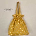 Nanala＊【巾着バッグ】ドット柄トートバッグ　エコバッグにも◎