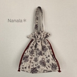 Nanala＊【巾着バッグ】オリエンタルフラワー柄トートバッグ　エコバッグにも◎