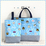 【受注】【再販x2】【送料無料】【入園入学】レッスンバッグ 上履き入れ 2点セット《サッカー　水色》男の子　かっこいい