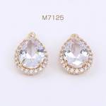 M7125  3個  高品質ジルコニアチャーム 雫型 1カン 13.5×20.5mm ゴールド/クリスタル  3×【1ヶ】