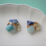 金継ぎｘ天然石ピアス イヤリング（アマゾナイト、ラピスラズリ、シトリン)