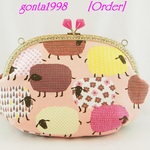 「sanatti様のご注文品」☆気持ち華やぐ☆がま口ポーチ（特大！口金24.5センチ）（羊♡）（クラッチバッグ・ハンドバッグとしてもお使い頂けます）