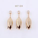 M7124  6個  高品質ジルコニアチャーム 花のつぼみ 1カン 7×28mm ゴールド/クリスタル  3×【2ヶ】