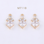 M7118  6個  高品質ジルコニアチャーム 菱形 1カン 8×17mm ゴールド/クリスタル 3×【2ヶ】