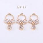 M7121  3個  高品質ジルコニアチャーム リボン 1カン 13×25mm ゴールド/クリスタル  3×【1ヶ】