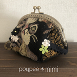 ゴブラン織りネコさんがま口ポーチ＊フロッキープリント茶