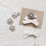 1.11  new type wood flower ベビーヘアクリップ  セット　出産祝い 手編み 花 リボン