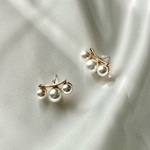 three perl pierce/三連パール×ゴールドピアス