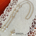 ✿*:お花＆SWAROVSKIクリスタルパールの3WAYチェーン メガネチェーン マスクチェーン ネックレス