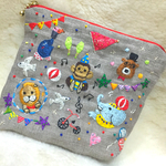 K様用サーカス柄刺繍ファスナーポーチ