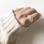 ビーズリング ❤︎ ivory × gold 2点セット 韓国 フラワーリング