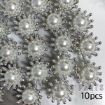 10個 シルバー パール 花芯 カボション パーツ