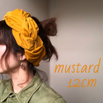 コーデュロイ　幅12cm マスタード　三つ編みヘアバンド  大人用