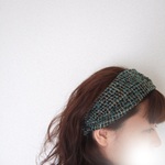 １月新作*国産ツィード　ループウールのゆるターバン　エメラルドグリーン　ヘアバンド**ほっこり防寒に