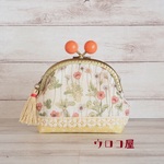 リバティシロツメクサとポピーのがま口ポーチ