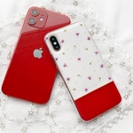 コスメティックレッド×ホワイト * バイカラー押し花スマホケース
