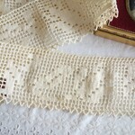 フランス 36㎝ 花模様 アンティーク手工レース C352 アイボリー