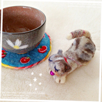 のび猫ちゃんと 林檎の羊毛コースター