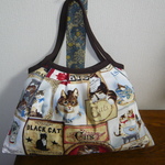 USA生地　おすましネコ柄のグラニーバッグ