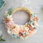 Lune Bonheur＜Marguerite＞＊受注制作＊ハーフムーンリース＊プリザーブドフラワー＊お花＊ギフト＊結婚祝い＊新築祝い＊お誕生日祝い＊ウェディング＊春の新作
