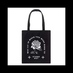 再販【STAND_OUT@canvas.BK eco トートバッグ。】キャンバス地 トートバッグ ゴシック 病みかわいい 熊 ベアー  薔薇 ローズ パンク ロック サブバッグ 肩掛け ブラック黒