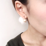 36❤︎ゆらゆらコットンパールのミンクファーピアス