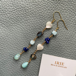 天然石とハートシェルのロングピアス
