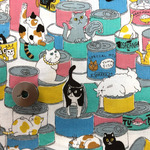 【100×50】猫ちゃんと缶詰柄　生地（ブルー系）