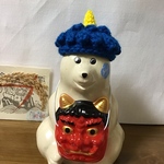 (青鬼帽子とお面の２点セット)  しろくま貯金箱　節分雑貨2点セット