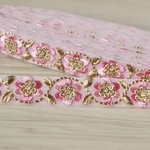 インド刺繍リボンᢂ 細リボン花ライトピンク　インド刺繍/インドリボン/刺繍リボン/刺繍/リボン/シルクリボン/シルク/トリム/ブレード/ジャガードリボン/チロリアンテープ/レース/チュール/インド