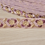 インド刺繍リボンᢂ 細リボン花パープル　インド刺繍/インドリボン/刺繍リボン/刺繍/リボン/シルクリボン//トリム/ブレード/ジャガードリボン/チロリアンテープ/レース/チュール/インド