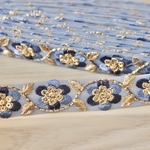 インド刺繍リボンᢂ 細リボン花ブルー　インド刺繍/インドリボン/刺繍リボン/刺繍/リボン/シルクリボン//トリム/ブレード/ジャガードリボン/チロリアンテープ/レース/チュール/インド/チュールレース