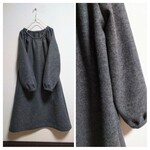 ウール起毛暖かグレーラグランＡラインワンピース