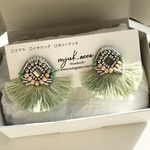 Solros（green）ビーズ刺繍 フリンジ ピアス イヤリング 