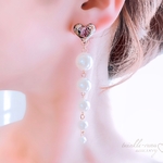 ハート×薔薇ピアス/イヤリング　ロングパール 愛の誓い♡（ブラック）