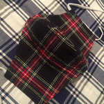 綿麻タータンチェック×濃紺もこもこフリース立体冬マスクふわふわタオルゴム