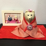 しろくま貯金箱  ひな祭り リバーシブル着物 つまみ細工お花