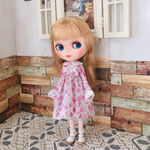 刺繍えり　春のドレス　リバティいちご　ブライス　blythe　リカちゃん　アウトフィット