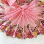 刺繍レース ピンク 花 フラワーバスケット 人形ドレス 服 プリンセス生地 布 チュールレース アンティーク 北欧レトロ