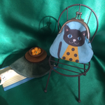 黒猫柄がま口（ブルー）