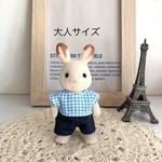 大人 水色チェックのトップス&デニムパンツ＊シルバニア 服 シルバニアファミリー 大人服＊