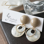 ベージュカボション&フープピアス/イヤリング