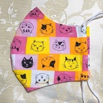 手作りマスク　立体マスク　ねこブロック　暖色系
