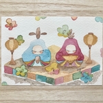 🎎「和風 お雛様」 水彩画イラストポストカード2枚セット　桃の節句　雛祭り　ひな祭り　ひなまつり　北欧