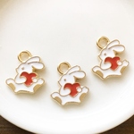 6個セット！ハートを抱えたうさぎチャーム・ウサギちゃんエナメルカラーパーツ・兎/アクセサリーパーツやハンドメイド材料に！/型番907（6個セット）
